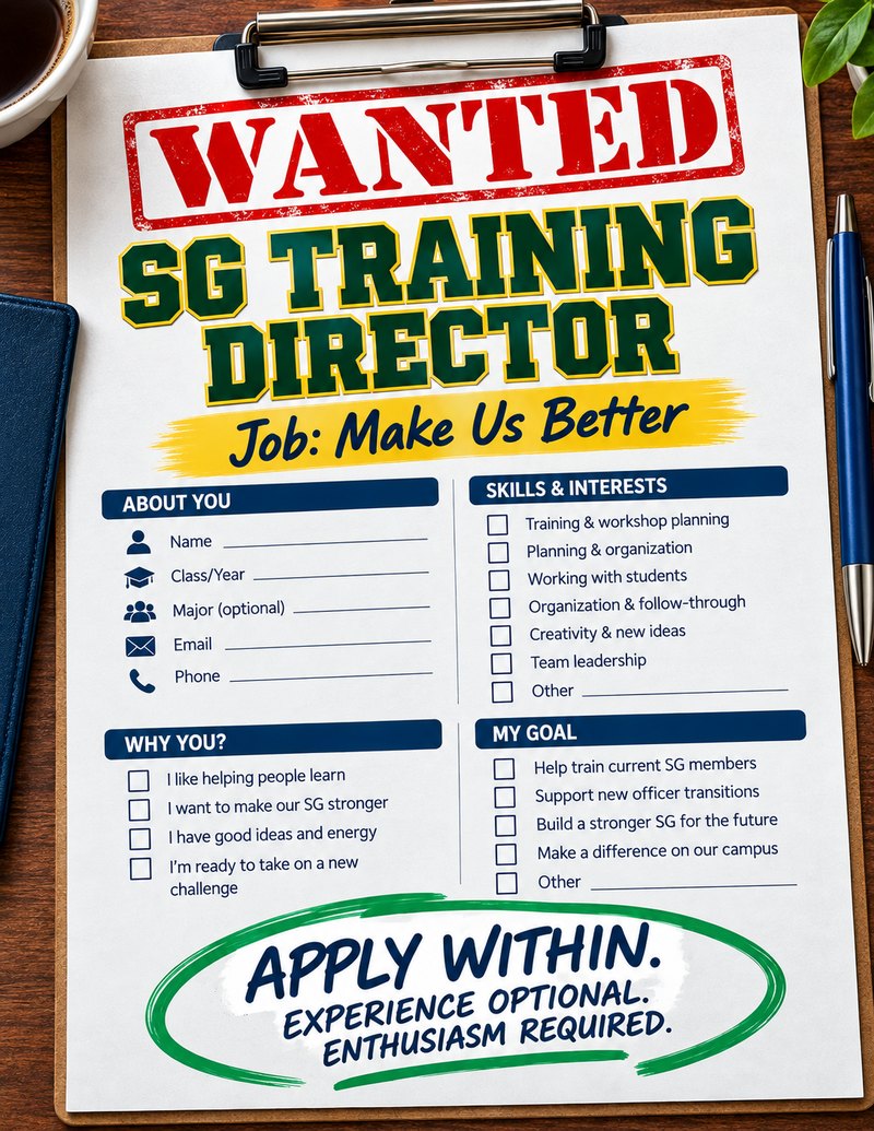 Wanted: SG Training Director. Job: Make us better. Apply within. Experience optional. Enthusiasm required.